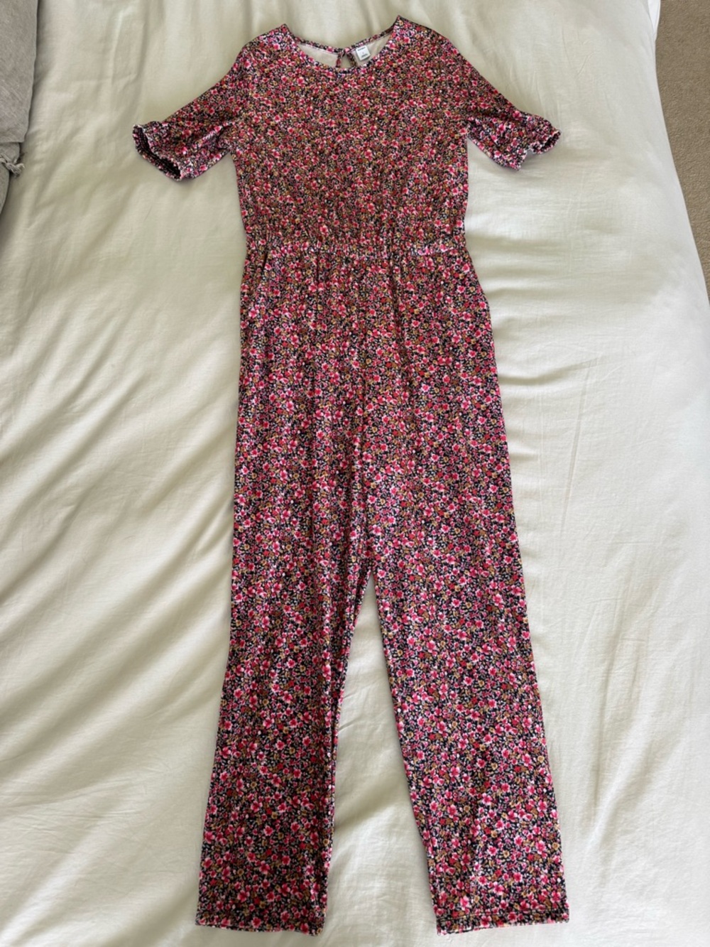 Old Navy Pink Floral Short-Sleeve Jumpsuit